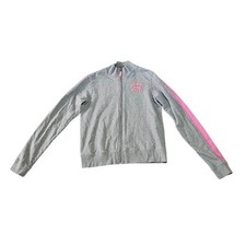 Victoria's Secret PINK Gray Full Zip Track Jacket Pink Stars Dog Logo Medium