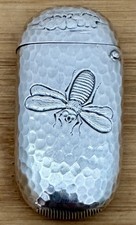 RARE DOMINICK HAFF AESTHETIC BUGS HAMMERED STERLING MATCH SAFE VESTA CASE C 1880