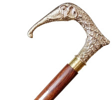 Vintage Victorian Brass Elephant Head Handle Handmade Wooden Walking Stick Cane