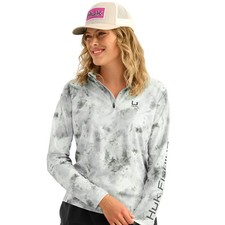 Huk Icon Printed Hoodie Women's Tech Shirt, Harbor Mist, Medium