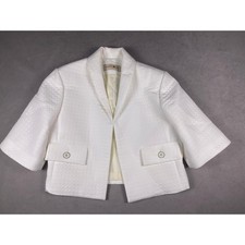 Bernard Zins Paris White Textured Geometric Shawl Lapel Blazer Jacket Size 6