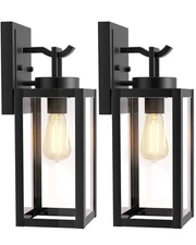 2 Pack Outdoor Light Fixture, Black Porch Lights with Toughened Glass, 14 Inc...
