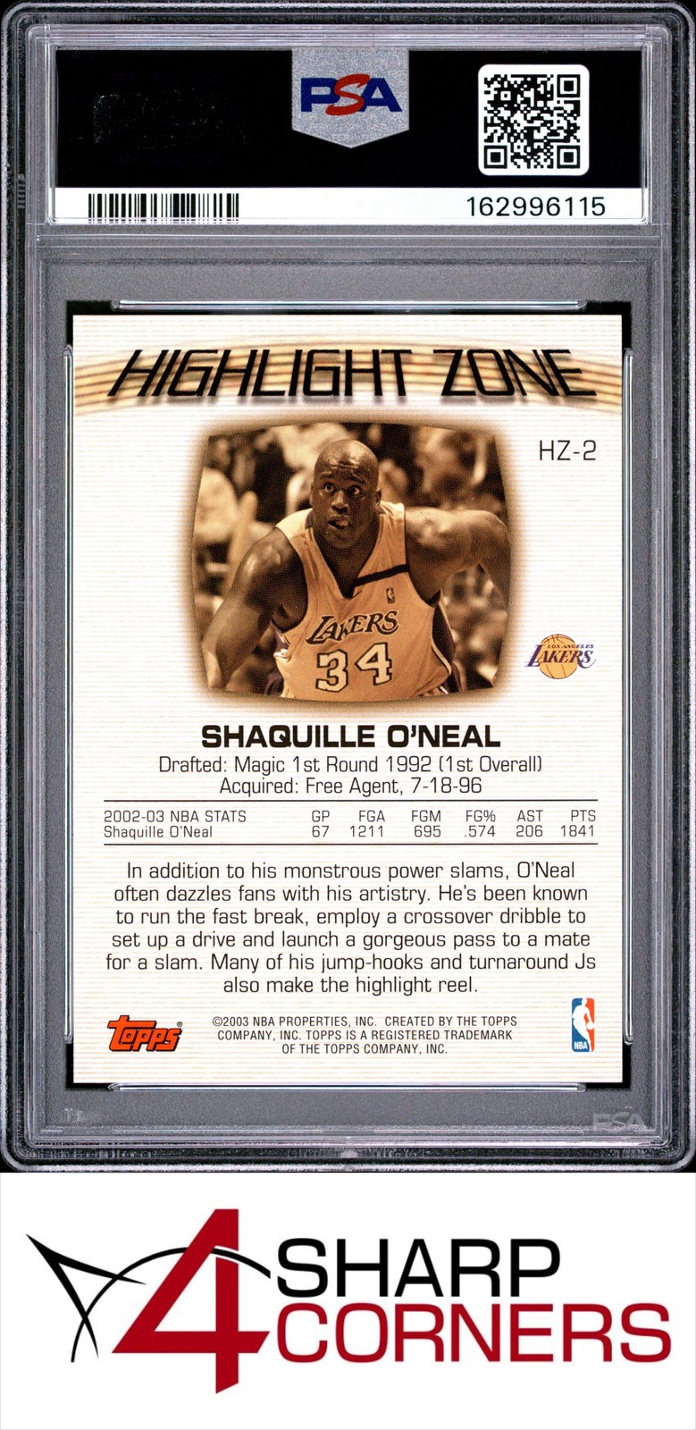 2003 TOPPS HIGHLIGHT ZONE #HZ-2 SHAQUILLE O'NEAL HOF PSA 9 view 2