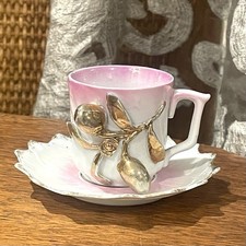VTG Porcelain Demitasse Cup & Saucer Pink Lusterware Cottagecore Grandmacore