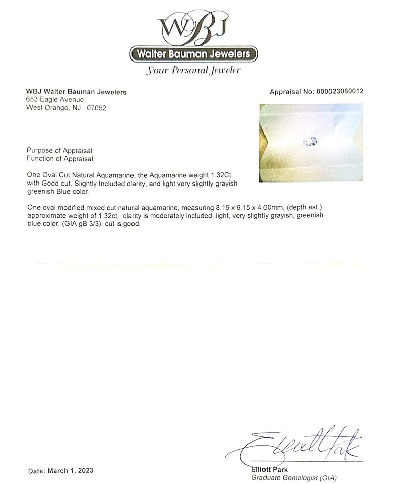 Estate 1.32ct Oval Cut Aquamarine Loose Gemstone - Image 3 of 3