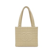 Chanel Choco Bar Lamb Shoulder Bag Women Beige One Size
