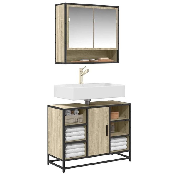 Badezimmer-Waschbeckenschrank Sonoma-Eiche 80X33X60 Cm-image