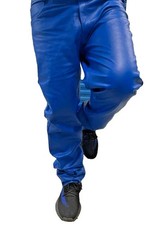 Men's Motorbike Cowhide Leather Pant 5 Pockets Blue Leather Pant 28" - 40"