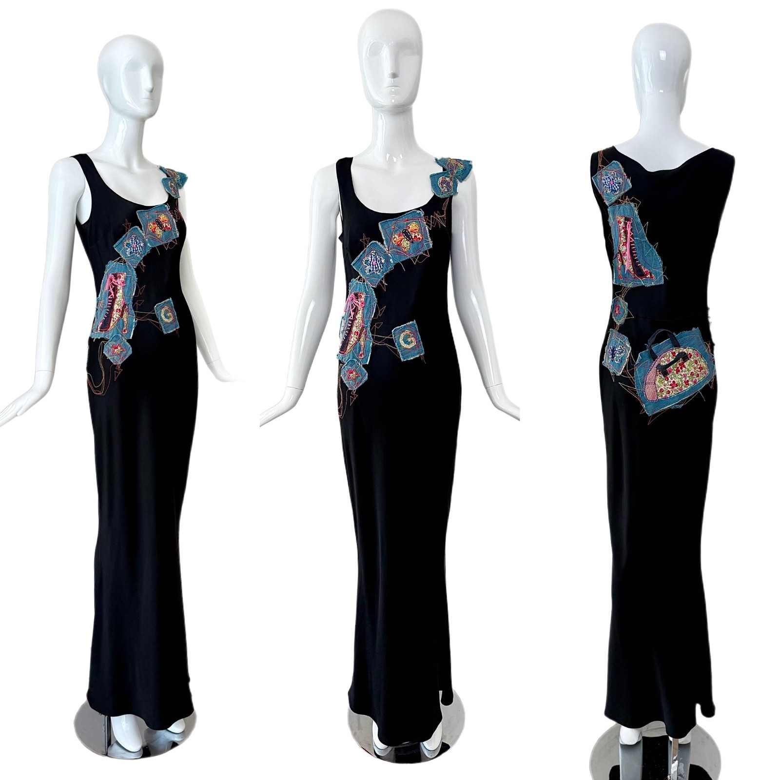 JOHN GALLIANO 2002 Vintage 3D Y2K Patchwork Embroidered Evening Gown Maxi Dress