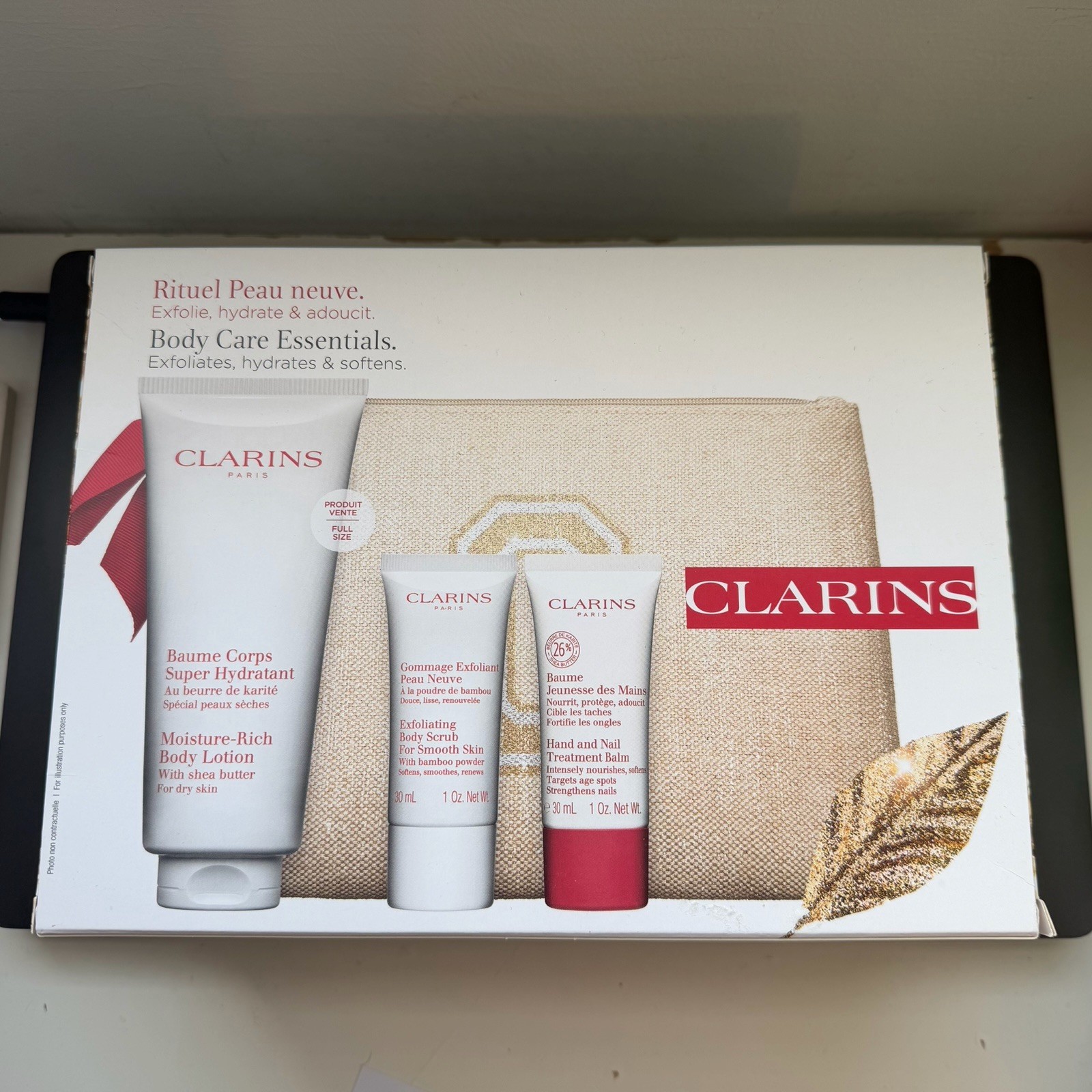 Clarins Body Care Essentials Gift Set New In Box 4 Piece Set
