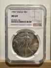 1987 American Silver Eagle NGC MS69 $1 Brilliant UNC Early Date ASE