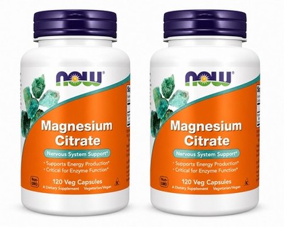NOW Foods Magnesium Citrate 200mg 120 Capsules 2-Pack Nervous System Support