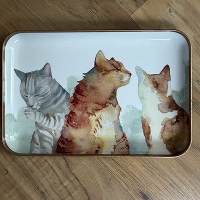 New Punch Studio 6''x4'' ''Cat'' Metal Trinket Tray Rectangular Colorful Decor