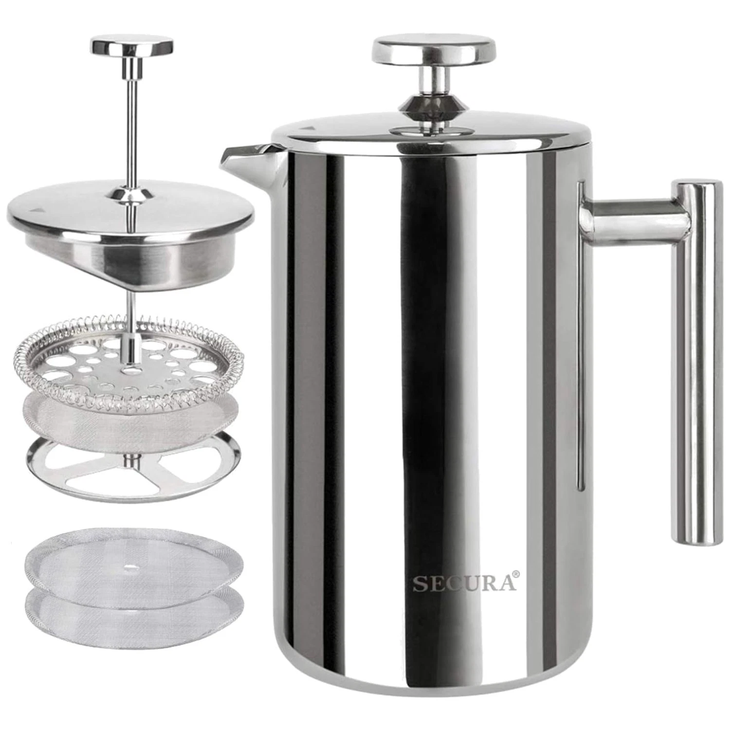 17oz French Press, Stainless Steel, Silver