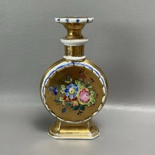 French Porcelain Hand Painted Gilt and Floral Perfume Bottle