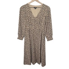 J. CREW Women's 0 Button Front A Line Midi Dress Long Sleeve Leopard Cheetah Brn
