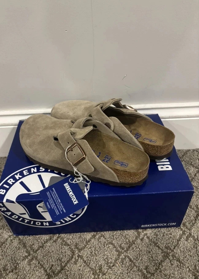 Birkenstock Boston Soft Footbed Suede Leather Clog Shoes - Taupe