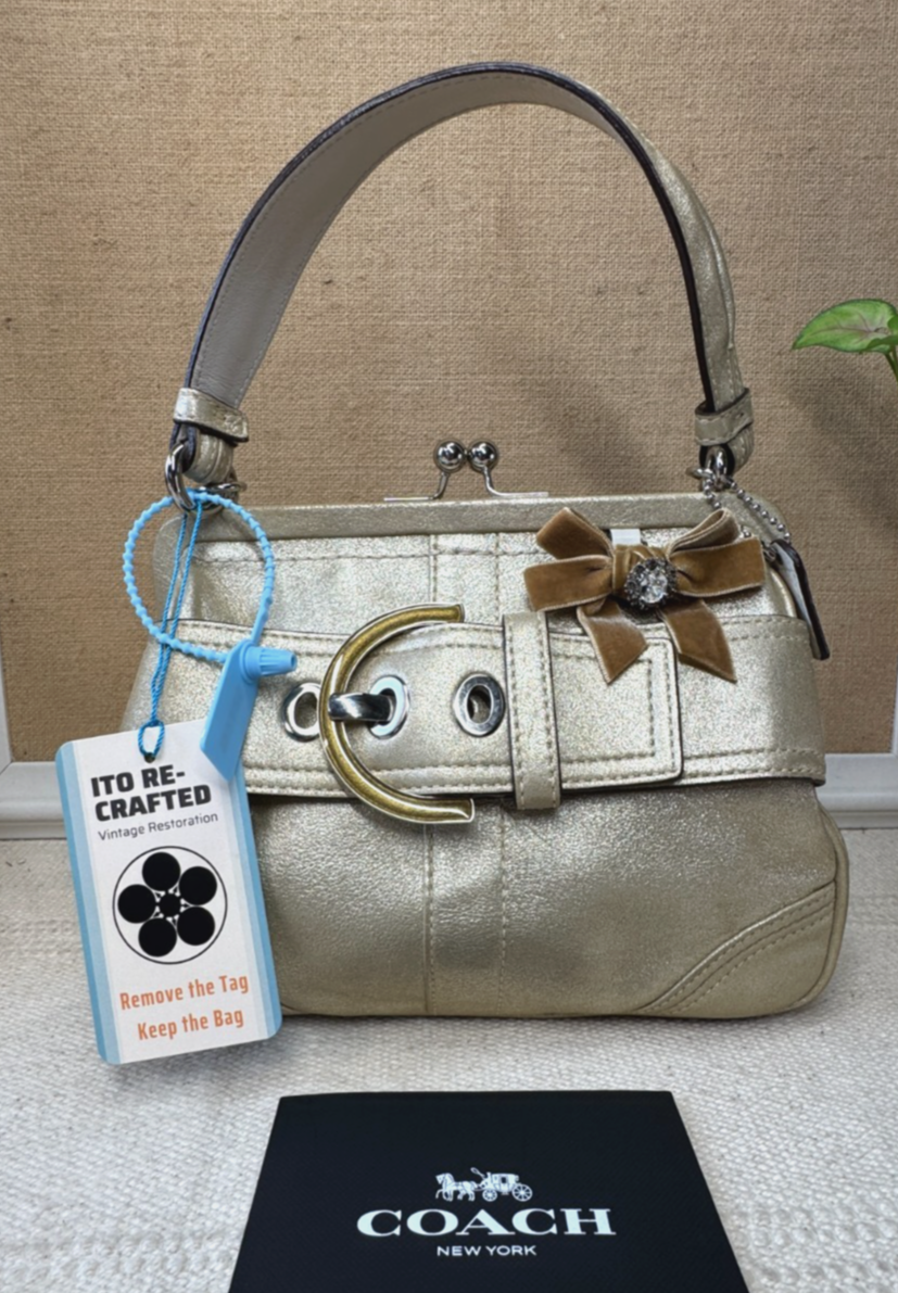 Vintage COACH Soho Metallic Gold Leather Frame Satchel