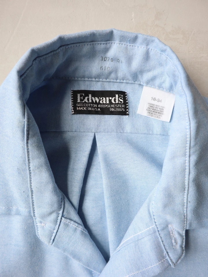 Vintage 70s Edwards Oxford Shirt Size M/L Made in USA Ivy Blue - Image 3 of 4