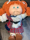 Cabbage Patch Kids Doll Red Yarn Hair Green Eyes Plaid Outfit Signed Vintage