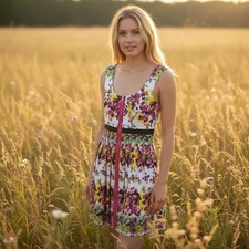 Guess Floral Fit & Flare Dress 8 Sleeveless Zip Front Colorful Floral Coquette