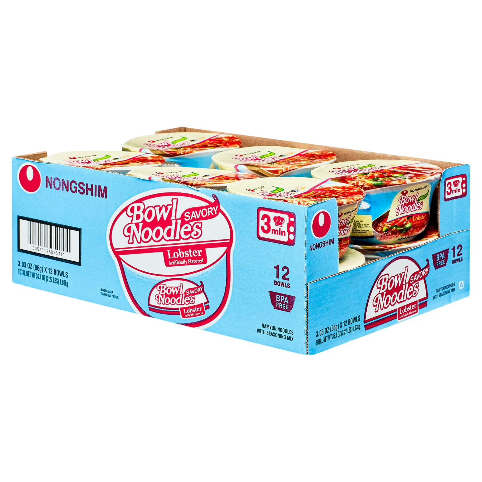 Nongshim Bowl Noodle Savory Lobster Ramyun Ramen Noodle Soup Bowl 3.03oz X 12 Ct