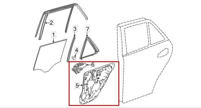 Regulador de ventana de puerta 12-15 Mercedes-Benz ML350 RR LH con placa portadora y motor Foto 2 de 4