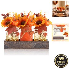 Farmhouse-Style Thanksgiving Table Decor: Mason Jar Centerpieces with Eucalyptus