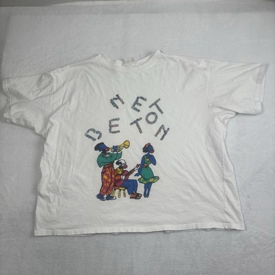 VTG Benetton Art Jazz Short Sleeve Graphic White Crop Top Women's XL