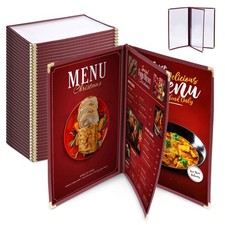 WeChef 30pcs 8.5x14 Menu Cover Trifold 6 View 3 Page Restaurant Cafe Burgundy