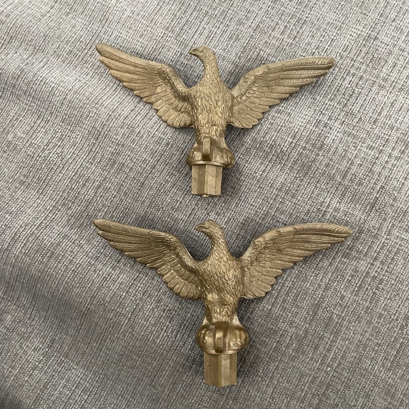 Set Of 2 Vintage Gold Plastic Eagle Flag Pole Toppers 5"