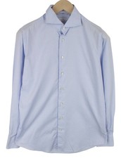 SUITSUPPLY Men's Formal Shirt 39/15 1/2 Blue Button-Up Twill Cotton Extra Slim 