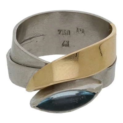 Farbsteinring 750 /18 K Gelbgold Aquamarin Schmuck Geschenk Gr. 54 R03.5682 - Bild 1 von 3