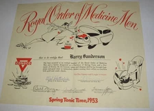 1953 Spring Certificate Amarillo TX Conoco Station- Royal Order of Medicine Men
