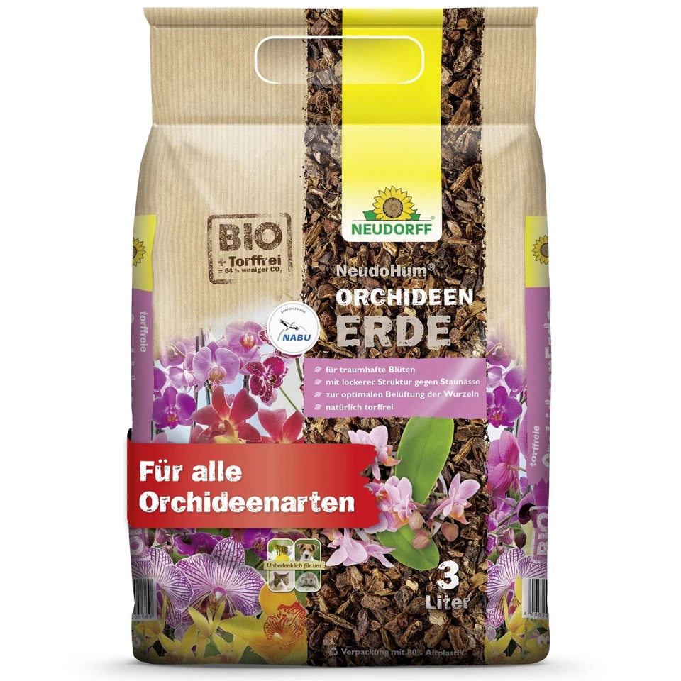 Neudorff NeudoHum OrchideenErde 3 Liter Orchideen Erde torffrei Blumenerde