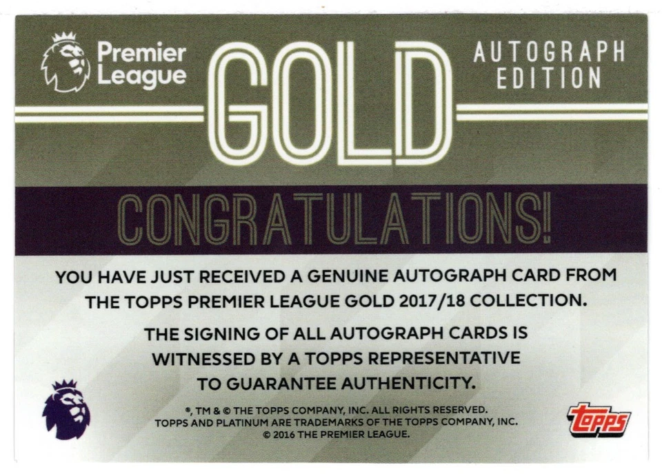 Alex Iwobi - Arsenal - Autograph - 2017-18 Topps Premier League Gold # AI Mint - Image 2 of 2