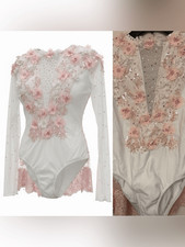 Glamour solo dance costume white lyrical embellished XLC-Extra large child