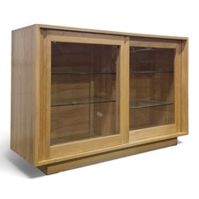 Ercol Glazed Cabinet Light Elm Sliding Doors Mid Century Display Unit