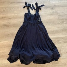 NWT Lulus Womens Navy Blue Sophisticated Charisma Tie-Strap A-Line Midi Dress L