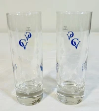 Courvoisier Highball Cocktail Glasses 6" Tall Etched CV Cognac Logo - Set of 2