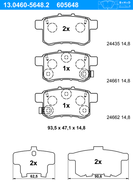 ATE BremsbeläGe Hinten (13.0460-5648.2) FüR Honda Accord Viii |-image
