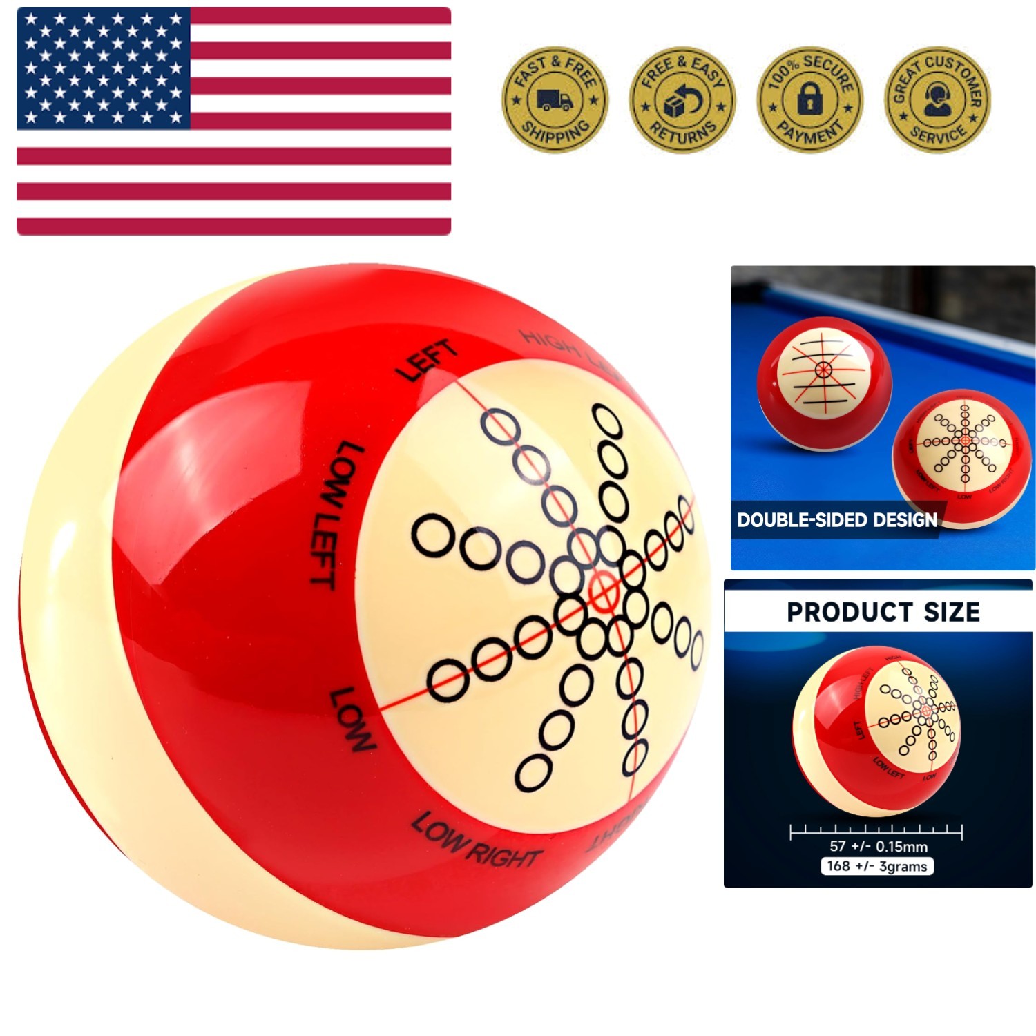 Billiard Practice Training Cue Ball, AAA-Grade PRO Cup Standard Pool Billiard...