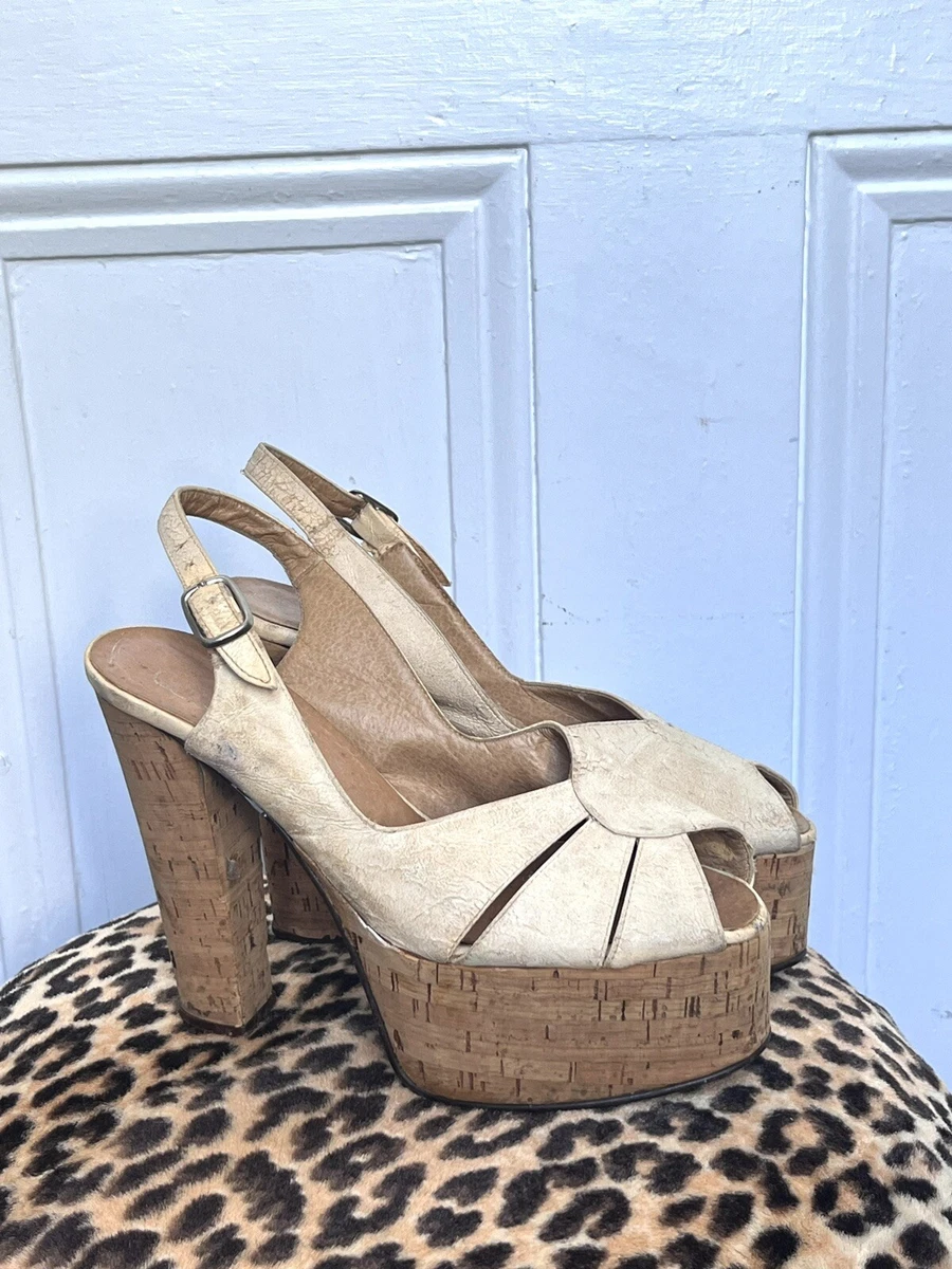 Original Vtg 70s QualiCraft Cork Platform Shoes 6 B