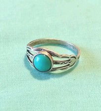 Vintage Sterling Silver Turquoise Cabochon Southwest Style Ring 925 Sz5
