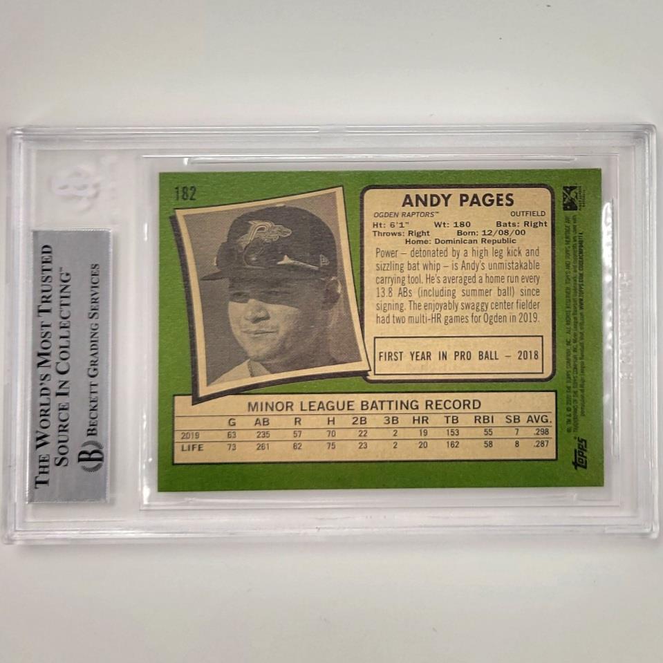 Andy Pages signed 2020 Topps Heritage Minors RC Dodgers #182