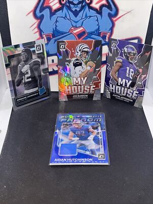 2022 optic football 4-card Prizm Silver Lot! Joe Burrow,Justin Jefferson Plus 