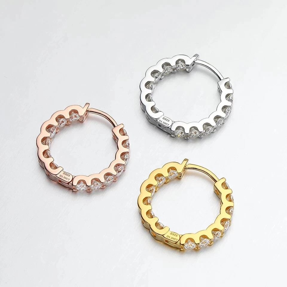 Серьги-кольца 1,3 карата розовое золото бриллиант тестовый проход созданный в лаборатории VVS1/D/отличное состояние - Изображение 2 из 4