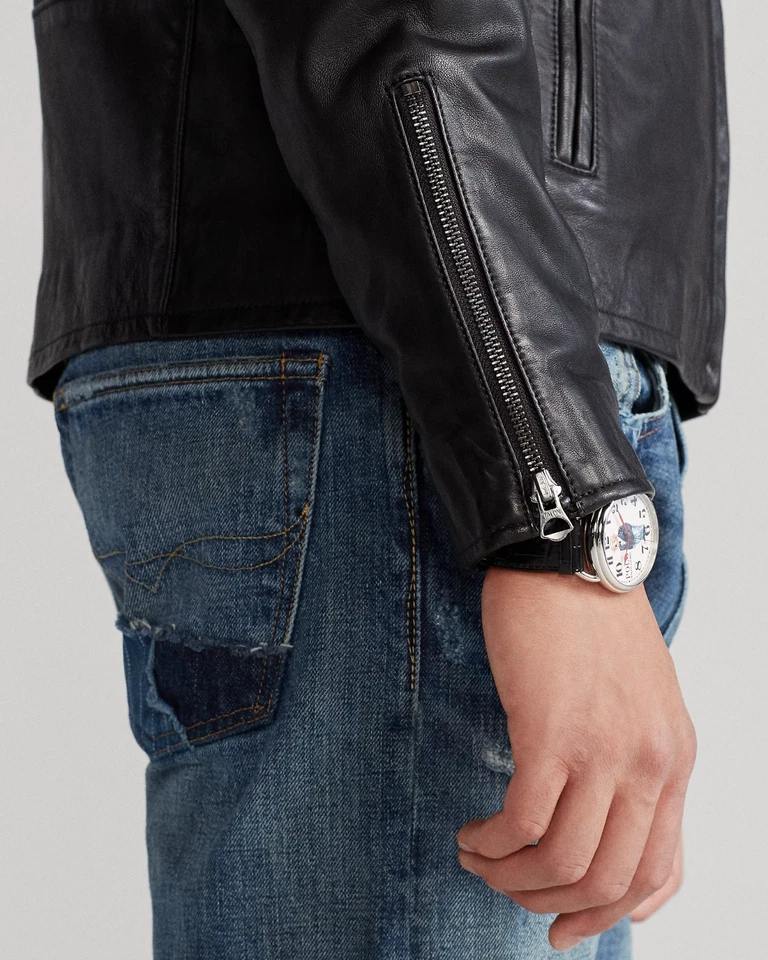 Nueva Chaqueta de Motociclista Polo Ralph Lauren Café Racer Cuero de Oveja Negra Talla Pequeña Foto 4 de 4