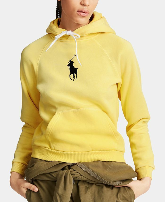 Polo Ralph Lauren Women’s SZ XS Big Pony Fleece Hoodie Yellow Shrunken Fit  $125+