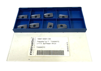 8 x Mimatic 1647.0001.33 Milling Plate Type 17 TINAMATIC L=17.5 Drilling Milling R=0.4